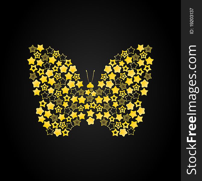 The butterfly combined from gold stars. A illustration. The butterfly combined from gold stars. A illustration
