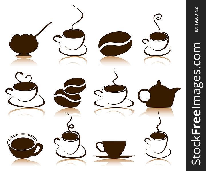 Set of icons on a coffee theme. A  illustration. Set of icons on a coffee theme. A  illustration