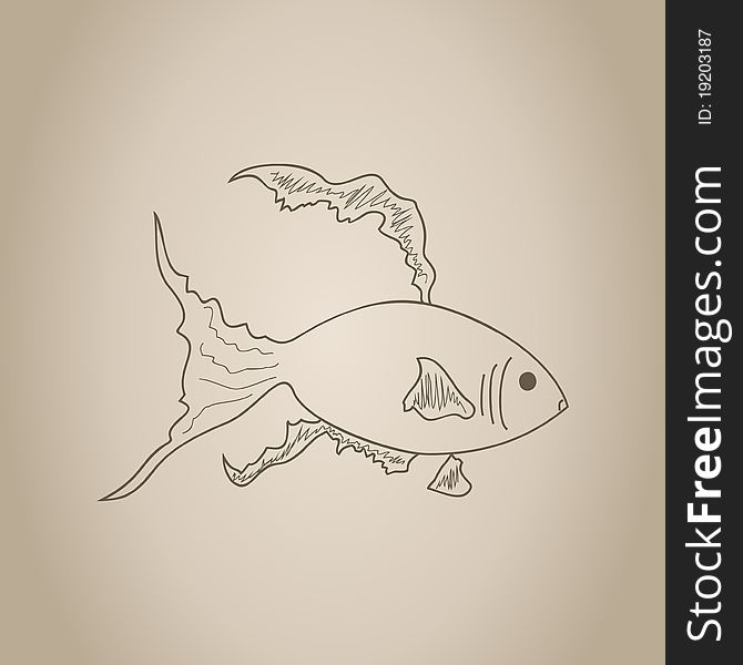 Gold small fish drawn by a hand. A illustration