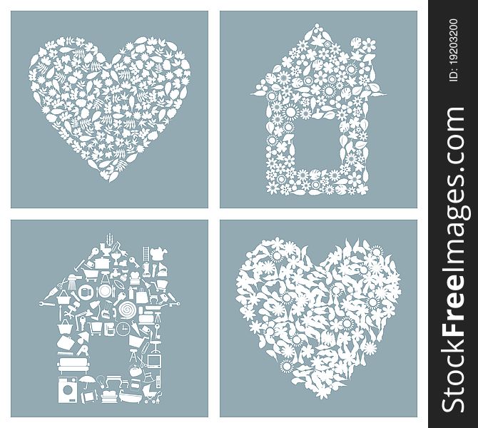Collection of houses and hearts. A illustration. Collection of houses and hearts. A illustration