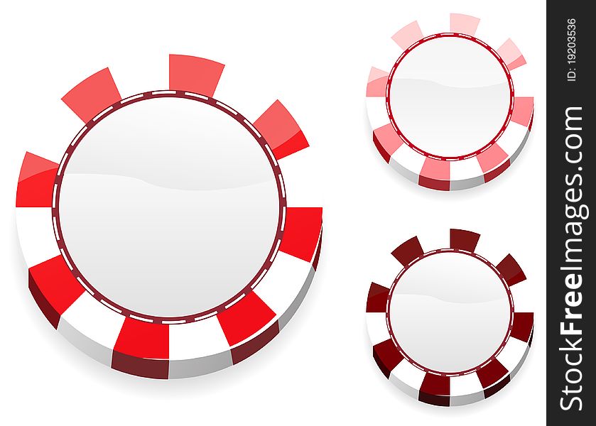 Blank red casino chips on white