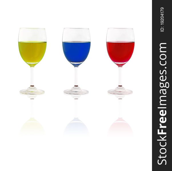 Glass of colorful liquid cut out on white background