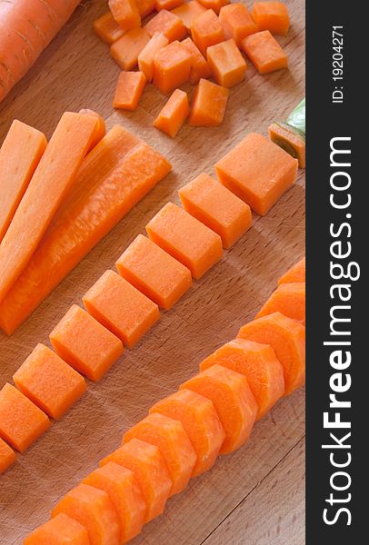Several cutting of carrot, slices, pieces, sections. Several cutting of carrot, slices, pieces, sections