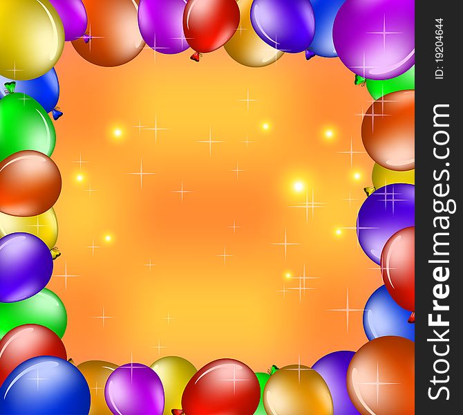 background, various coloured balloons and gold stars