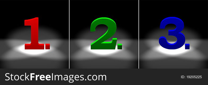 3D illustration of numbers in reflector light. 3D illustration of numbers in reflector light