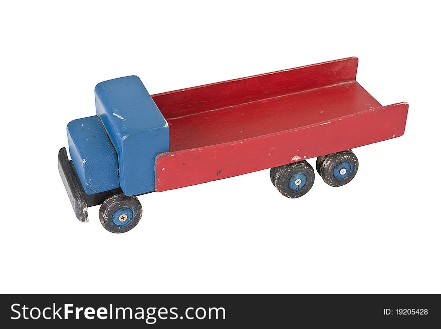 Vintage wooden toy truck - homemade 3/4 view. Vintage wooden toy truck - homemade 3/4 view