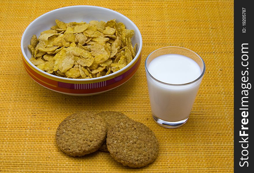 Breakfast with cereals and milk. Breakfast with cereals and milk