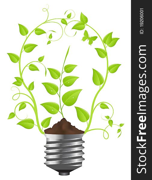 Light bulb of green plants. Isolated on white background. Vector illustration. Light bulb of green plants. Isolated on white background. Vector illustration.