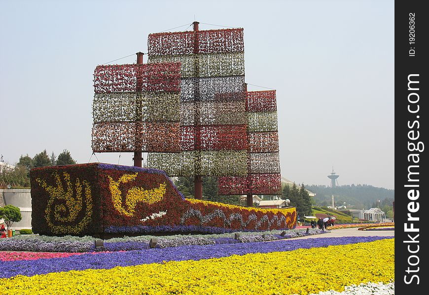 Big ship made from flowers. Big ship made from flowers