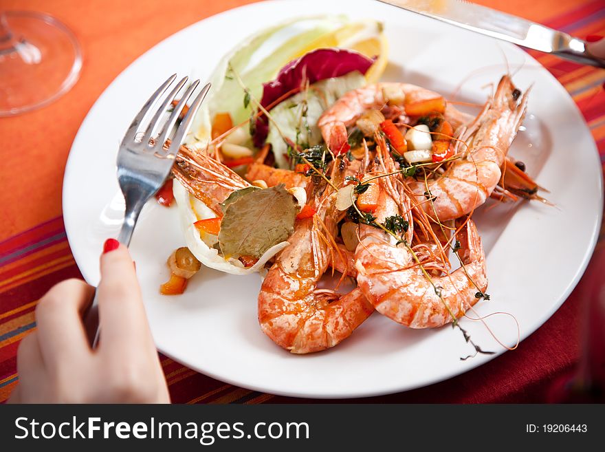 Seafood salad with shellfish and shrimps