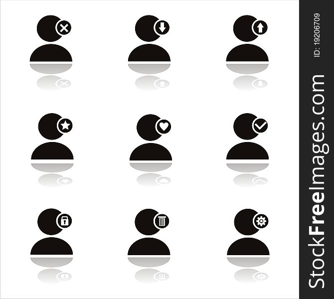 Set of 9 black user icons