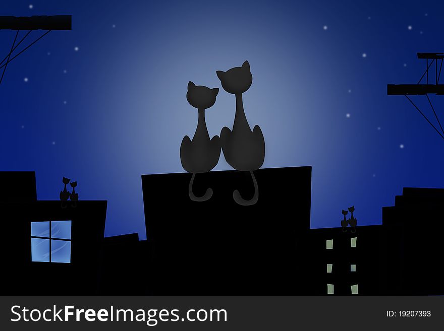 Cats on the roof of the night