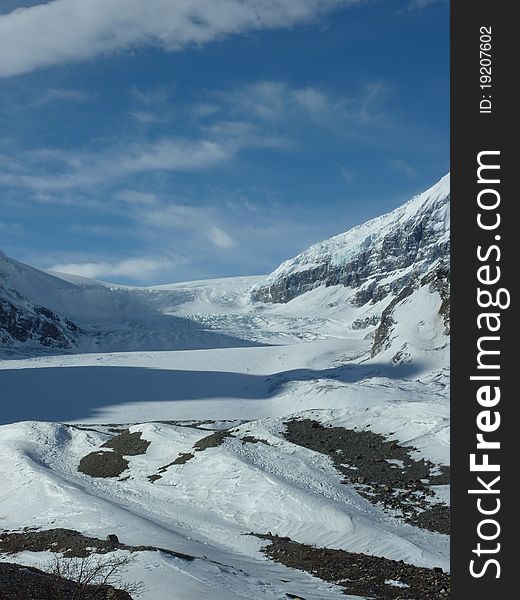 Sunny view over the frozen Columbian icefield’s in Jasper National Park Canada. Sunny view over the frozen Columbian icefield’s in Jasper National Park Canada