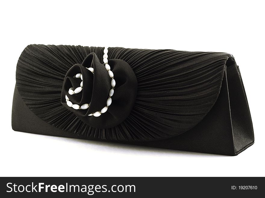 Black woman purse with pearls on white background