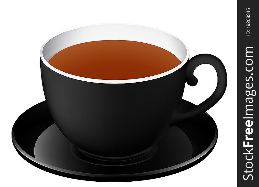 Illustration of the black cup with tea over white