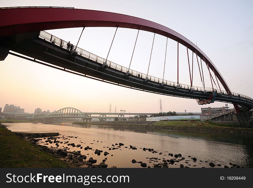 The bridge at the sunset in taipei city