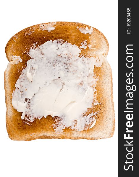 Toasted white bread with butter isolated on a white background. Toasted white bread with butter isolated on a white background.