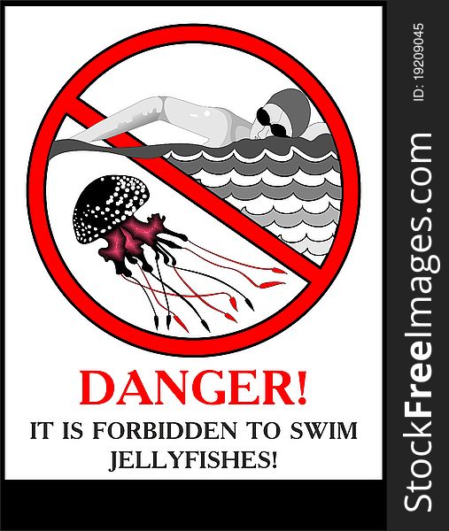 Poster warning of jellyfish in the water-bathing is forbidden