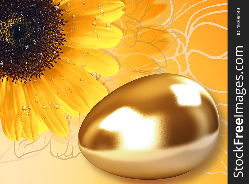 Gold egg and sunflower background