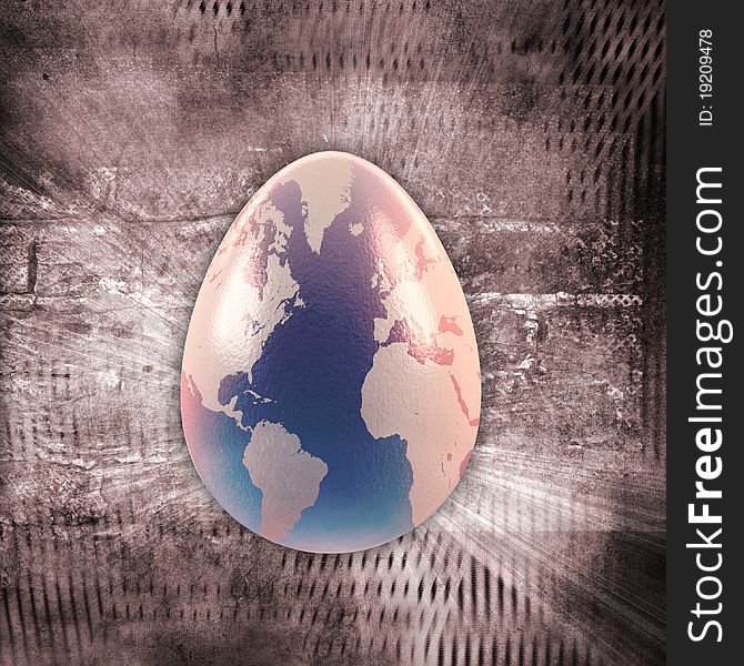 3d egg with earth texture over grunge background