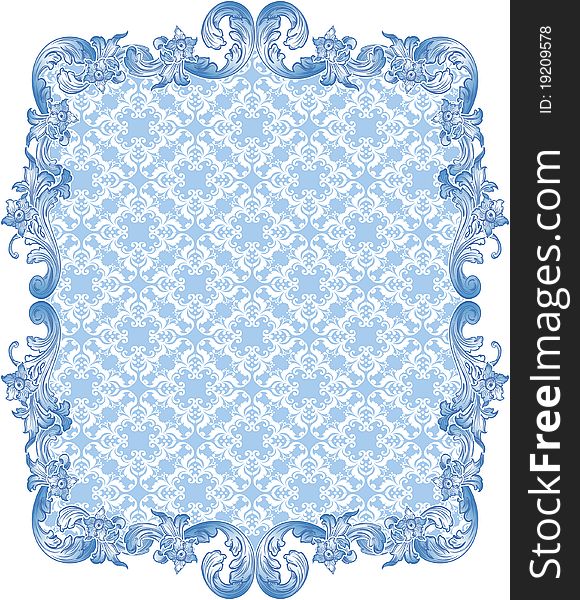 Blue floral background, the style of the Renaissance. Blue floral background, the style of the Renaissance