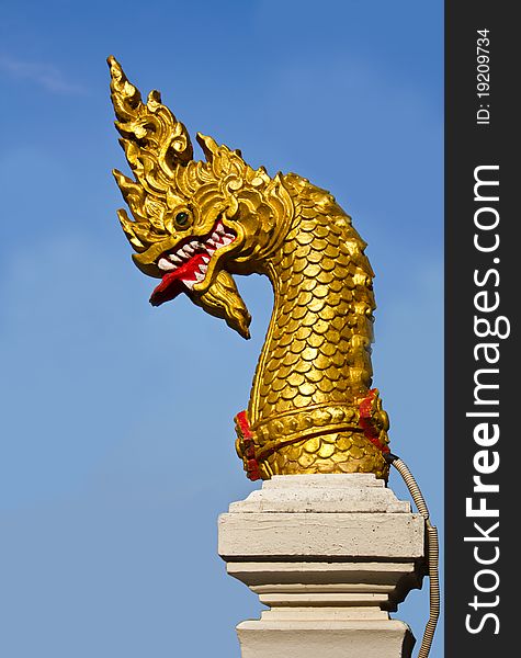 Golden Naga head in Temple of Thailand