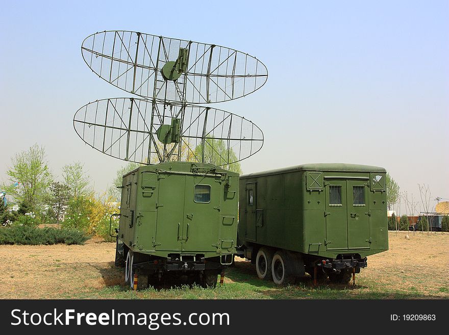 The military vehicles with radar in the base