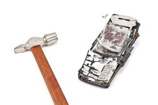 Smashed With A Hammer Mobile Phone Stock Photography Smashed With A Hammer Mobile Phone Stock Photography