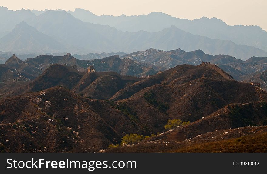 Mountain landscape and the Great Wall, China