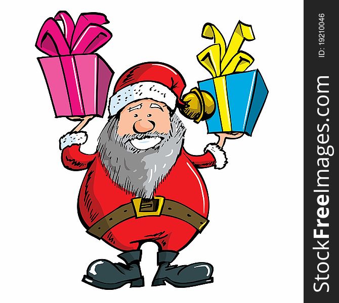 Cartoon Santa with a white beard. Isolated on white