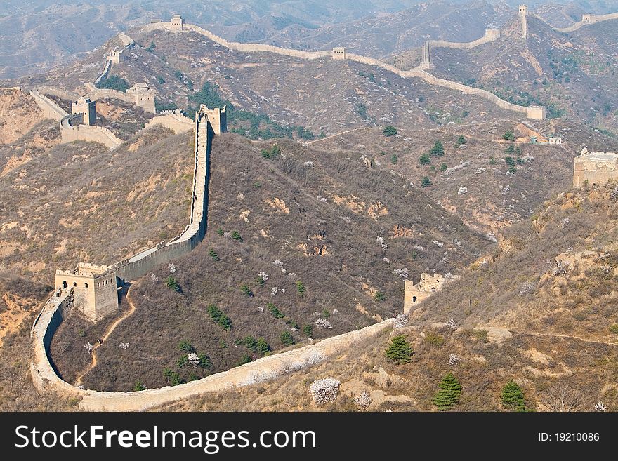 Mountain landscape and the Great Wall, China