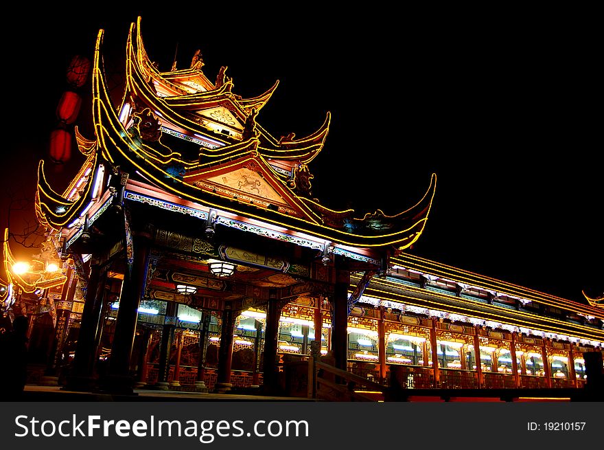 Chinese temple's night scene of china,sichuan ,chengdu