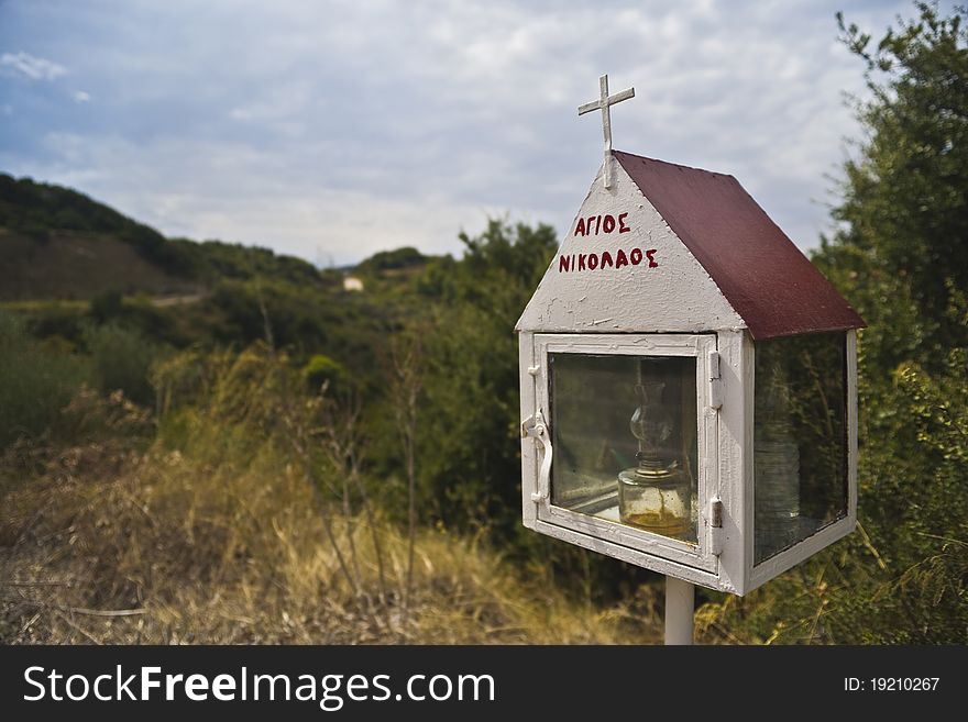 A Shrine devoted to Saint Nicolas standing by the road to Chora in the Greek island Alonissos.