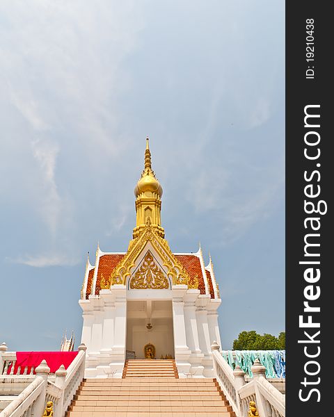 Temple Golden Roof And Red, White Building