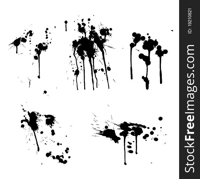 Set of black ink splashes