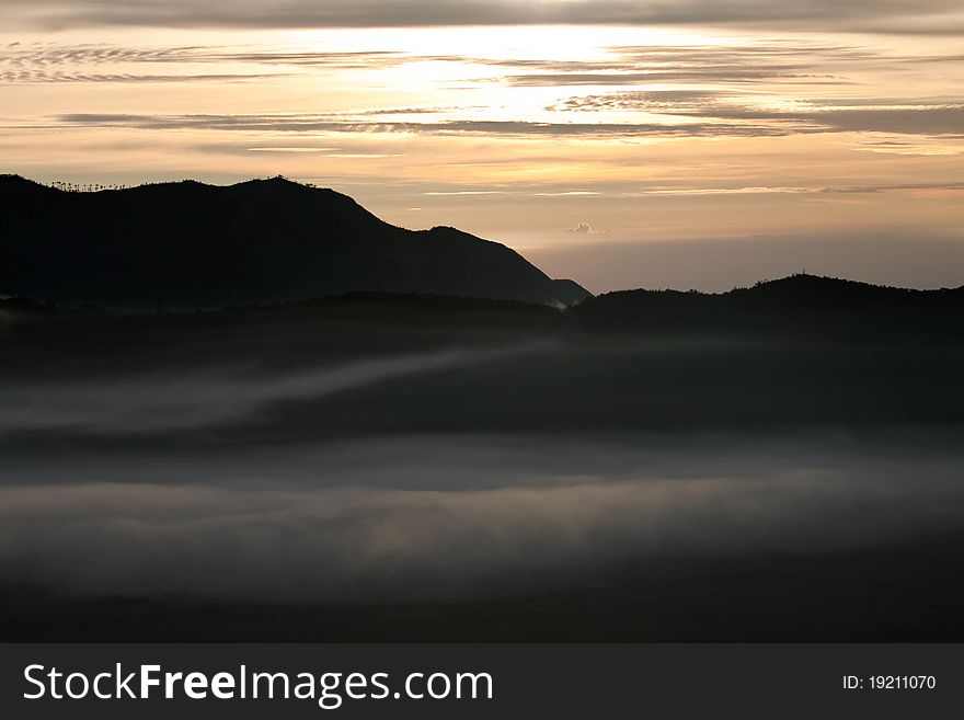 Volcano landscape at sunrise, Java island, Indonesia. Volcano landscape at sunrise, Java island, Indonesia.