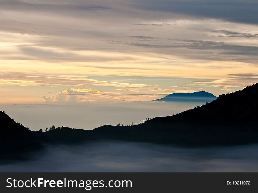 Volcano landscape at sunrise, Java island, Indonesia. Volcano landscape at sunrise, Java island, Indonesia.