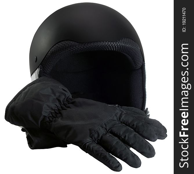 Protective helmet and gloves on a white background. Protective helmet and gloves on a white background