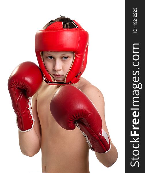 Portrait of tenns with red boxing gloves. Portrait of tenns with red boxing gloves