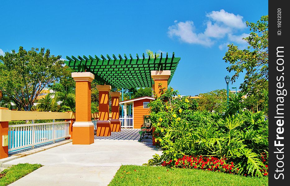 Portico and Walkway at Florida Resort with Lake