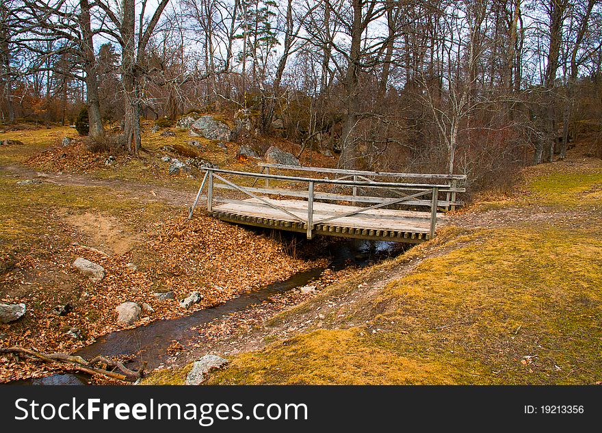 A bridge on a grass field