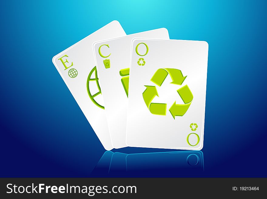 Ilustration of eco playing card with recycle symbols