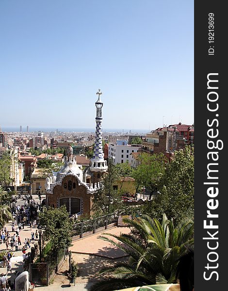 The impressive and famous park was designed by Antoni Gaudi. Spain - Baecelona. The impressive and famous park was designed by Antoni Gaudi. Spain - Baecelona
