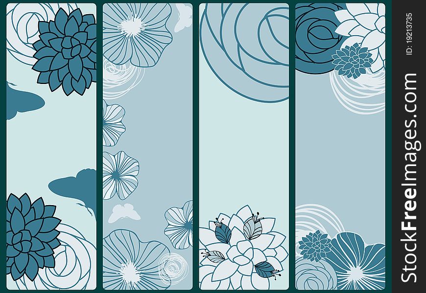 Abstract floral banners with flowers and butterflies, place for your text