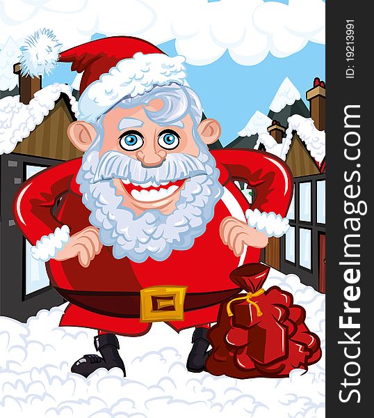 Cartoon Santa With A White Beard