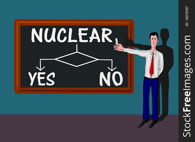 Man And Flowchart With Nuclear Concept
