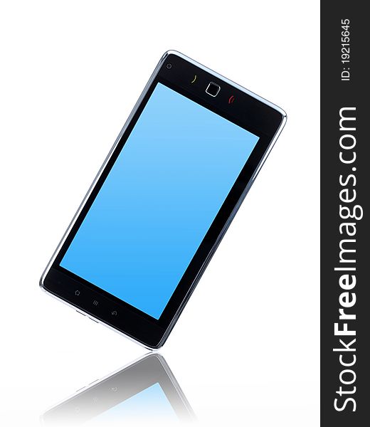A mobile phone isolated against a white background