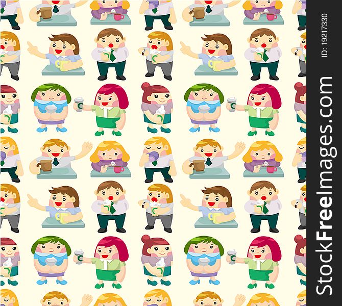 Seamless Office Worker Tea Time Pattern