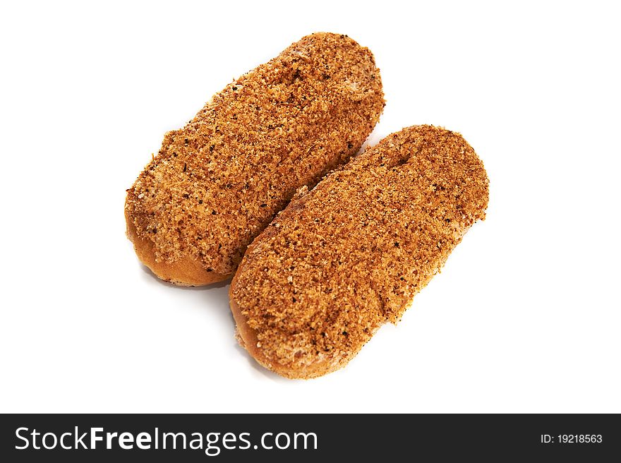 Two eclairs breaded isolated on a white background