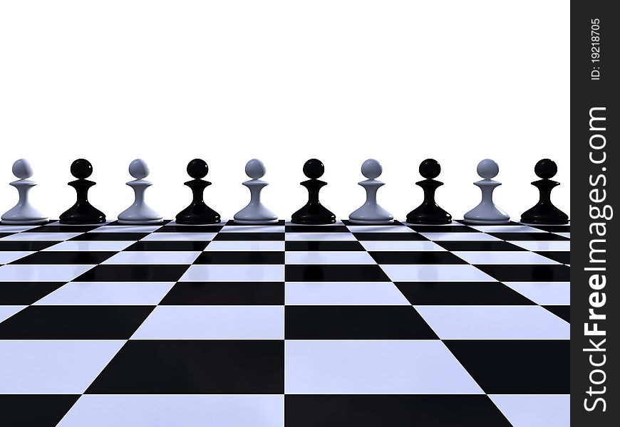 Rank of black and white pawns on a chessboard